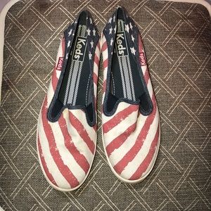Keds red, white, and blue slip ons